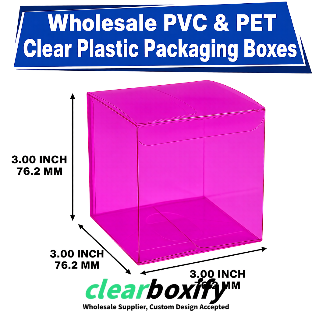 PPWR-Aligned Magenta Translucent PVC & PET Boxes 60x60x180mm 76x76x76mm 70x70x70/100/120mm