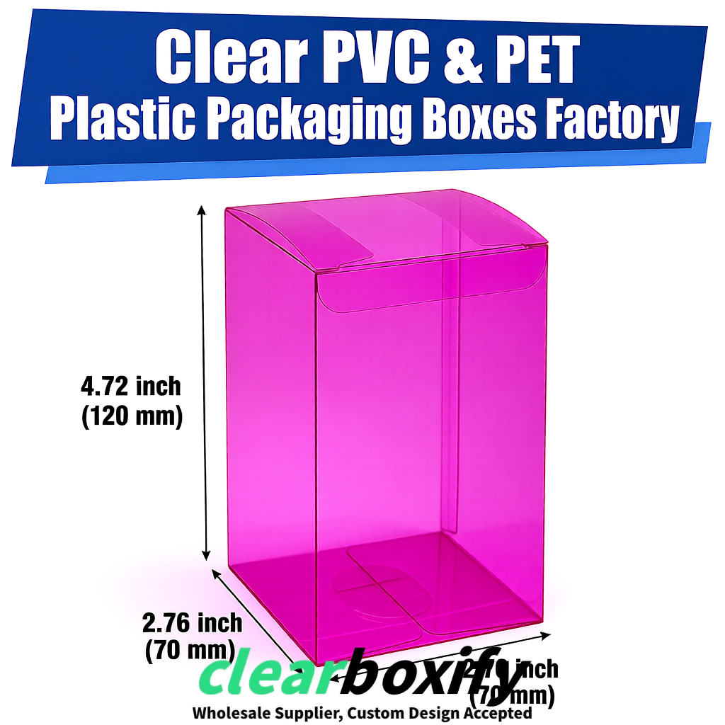 PPWR-Aligned Magenta Translucent PVC & PET Boxes 60x60x180mm 76x76x76mm 70x70x70/100/120mm