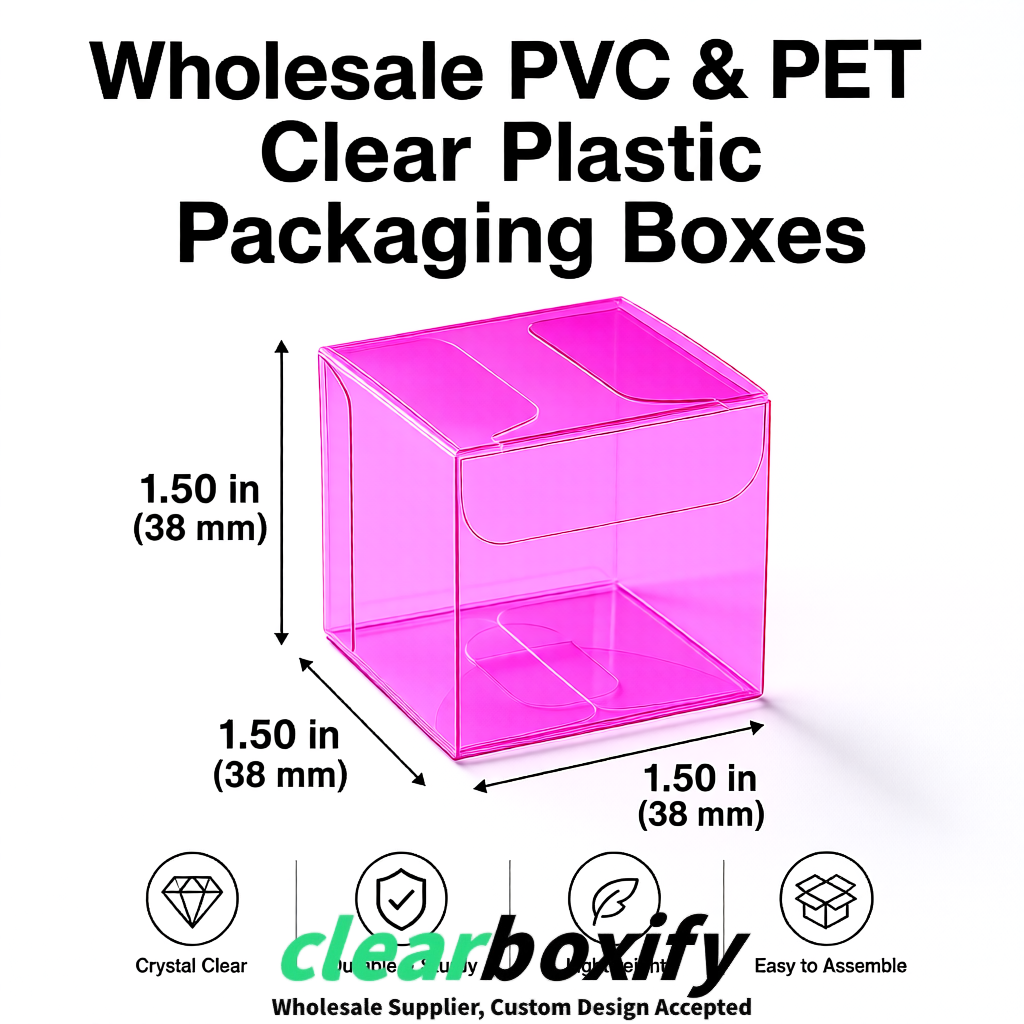 Magenta Clear PVC & PET Boxes 38x38x38, 40x40x40, 50x50x50/80mm Magenta Clear PVC & PET Boxes 38x38x38, 40x40x40, 50x50x50/80mm