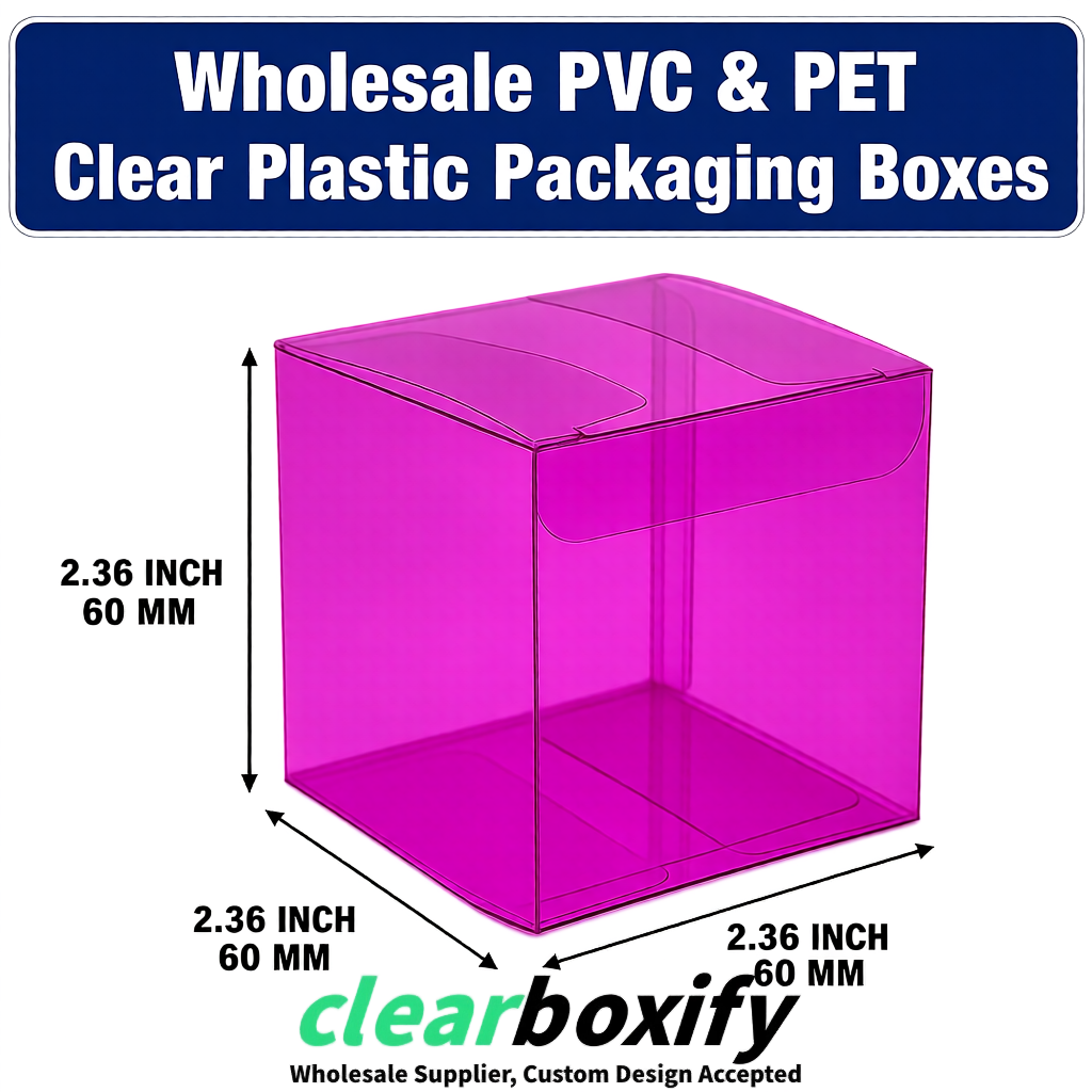 Magenta Wholesale Clear PVC & PET Boxes 50x50x120/150/200mm 60x60x60/120 mm