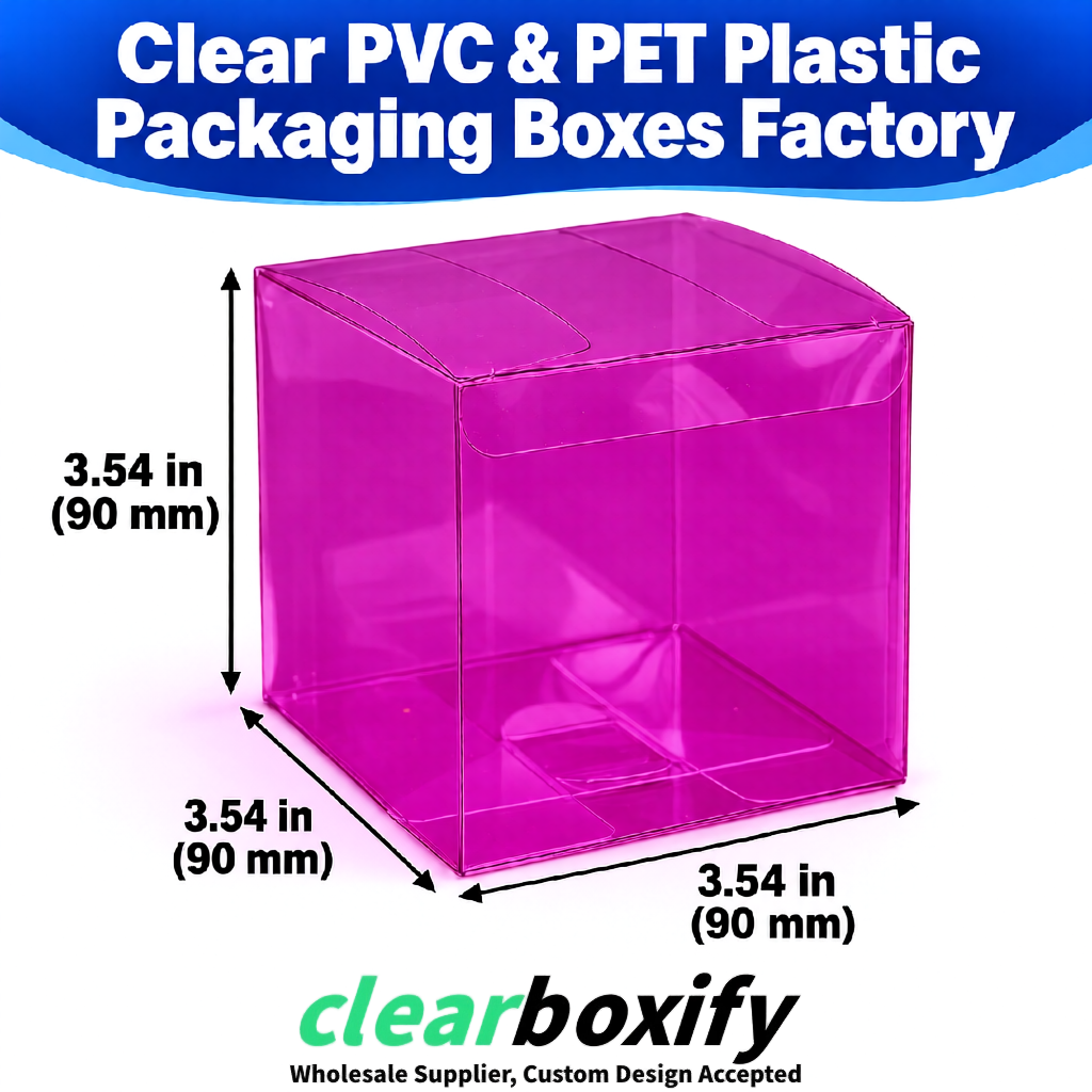 Wholesale Magenta Clear PVC & PET Boxes 90x90x90mm 100x100x30/50/100mm
