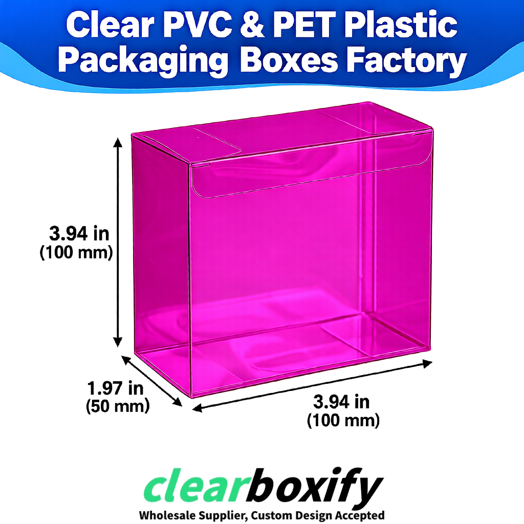 Wholesale Magenta Clear PVC & PET Boxes 90x90x90mm 100x100x30/50/100mm