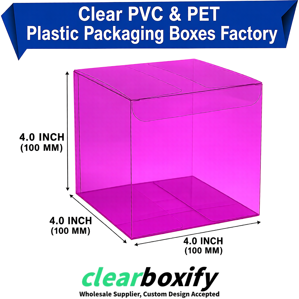 Wholesale Magenta Clear PVC & PET Boxes 90x90x90mm 100x100x30/50/100mm