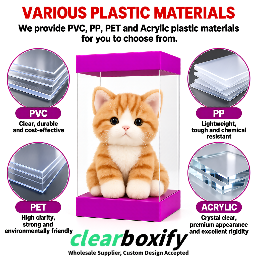 Magenta Clear Toy Display Boxes with White Base & Top | Wholesale Bulk Packaging