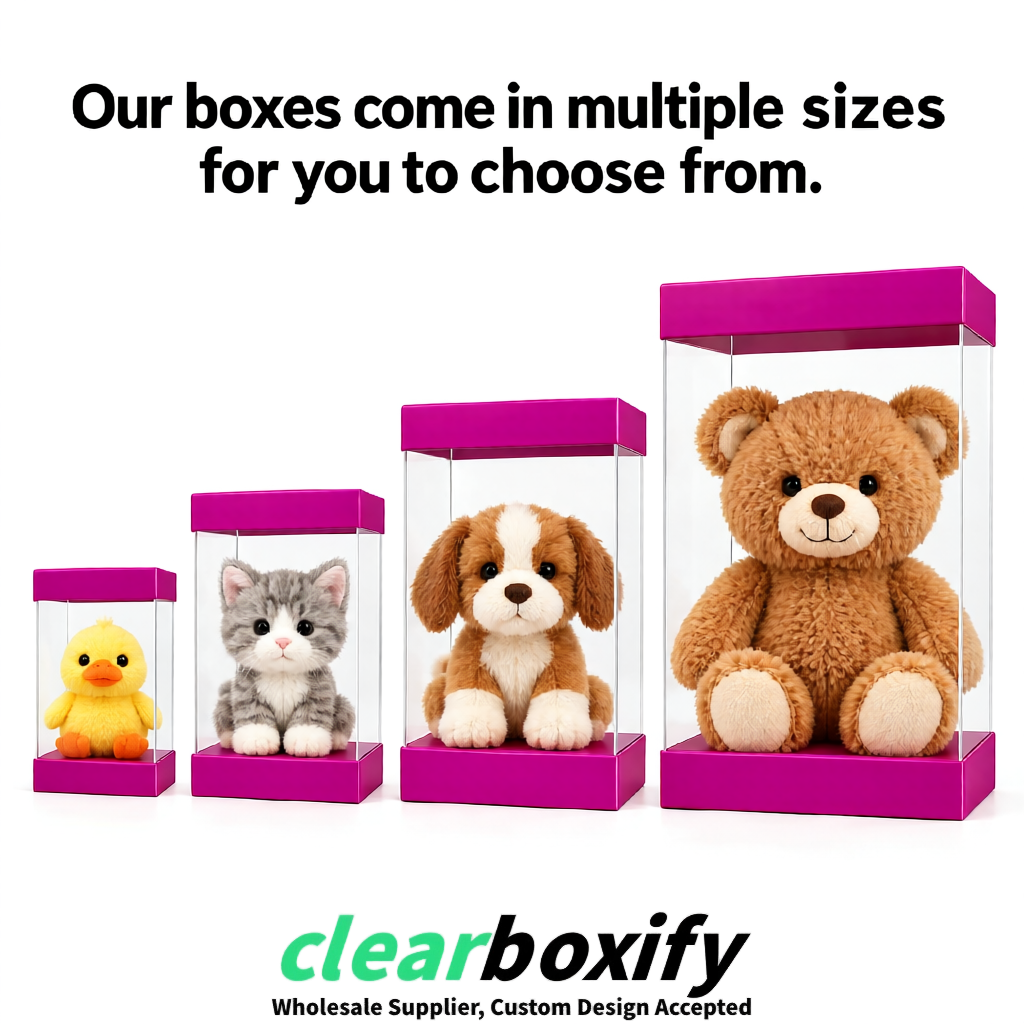 Magenta Clear Toy Display Boxes with White Base & Top | Wholesale Bulk Packaging