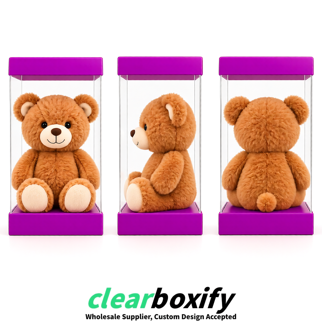 Magenta Clear Toy Display Boxes with White Base & Top | Wholesale Bulk Packaging