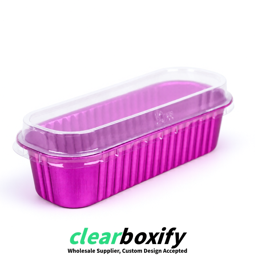 Magenta Mini Loaf Pans with Clear Lids 6.8oz Rectangular Aluminum Foil Baking Pans Supplier