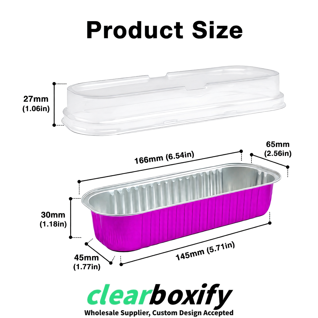 Magenta Mini Loaf Pans with Clear Lids 6.8oz Rectangular Aluminum Foil Baking Pans Supplier