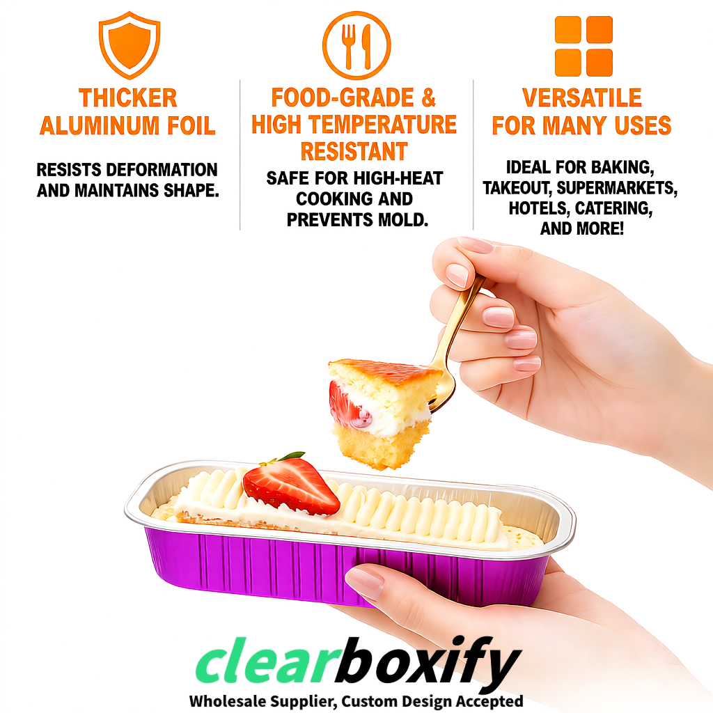 Magenta Mini Loaf Pans with Clear Lids 6.8oz Rectangular Aluminum Foil Baking Pans Supplier