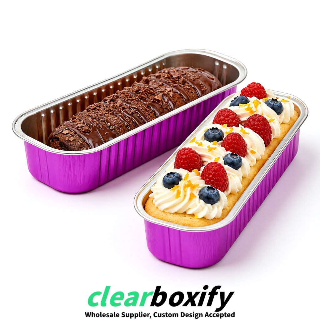 Magenta Mini Loaf Pans with Clear Lids 6.8oz Rectangular Aluminum Foil Baking Pans Supplier