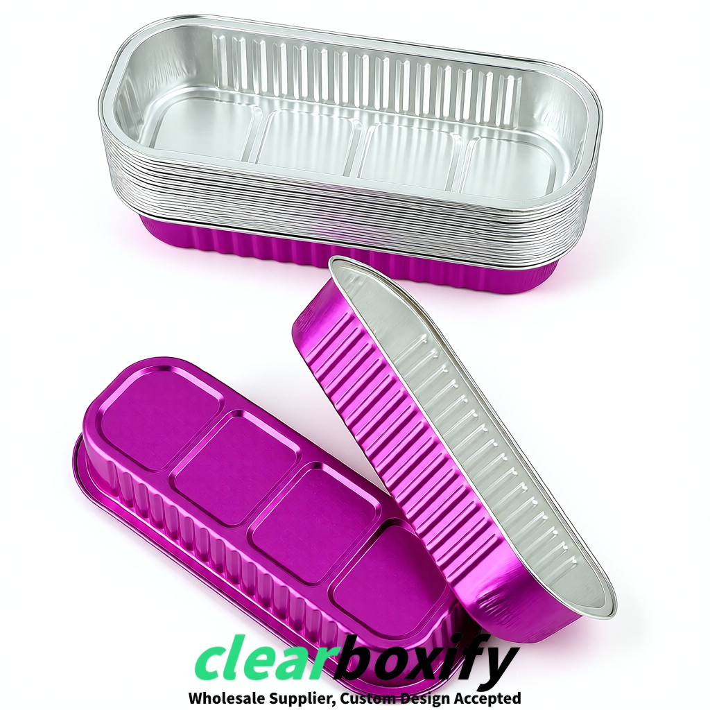Magenta Mini Loaf Pans with Clear Lids 6.8oz Rectangular Aluminum Foil Baking Pans Supplier