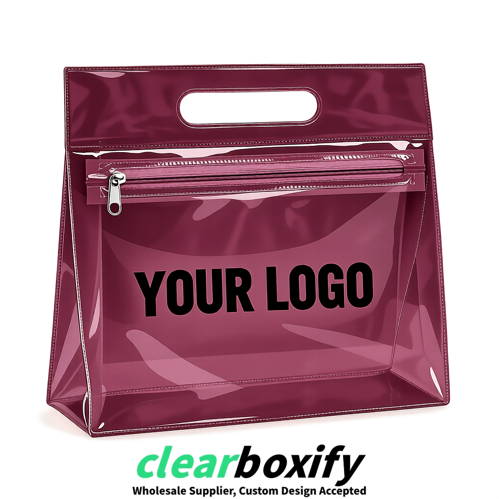 Maroon EVA/PVC Cosmetic Bags | OEM/ODM Clear Zipper Makeup Pouches