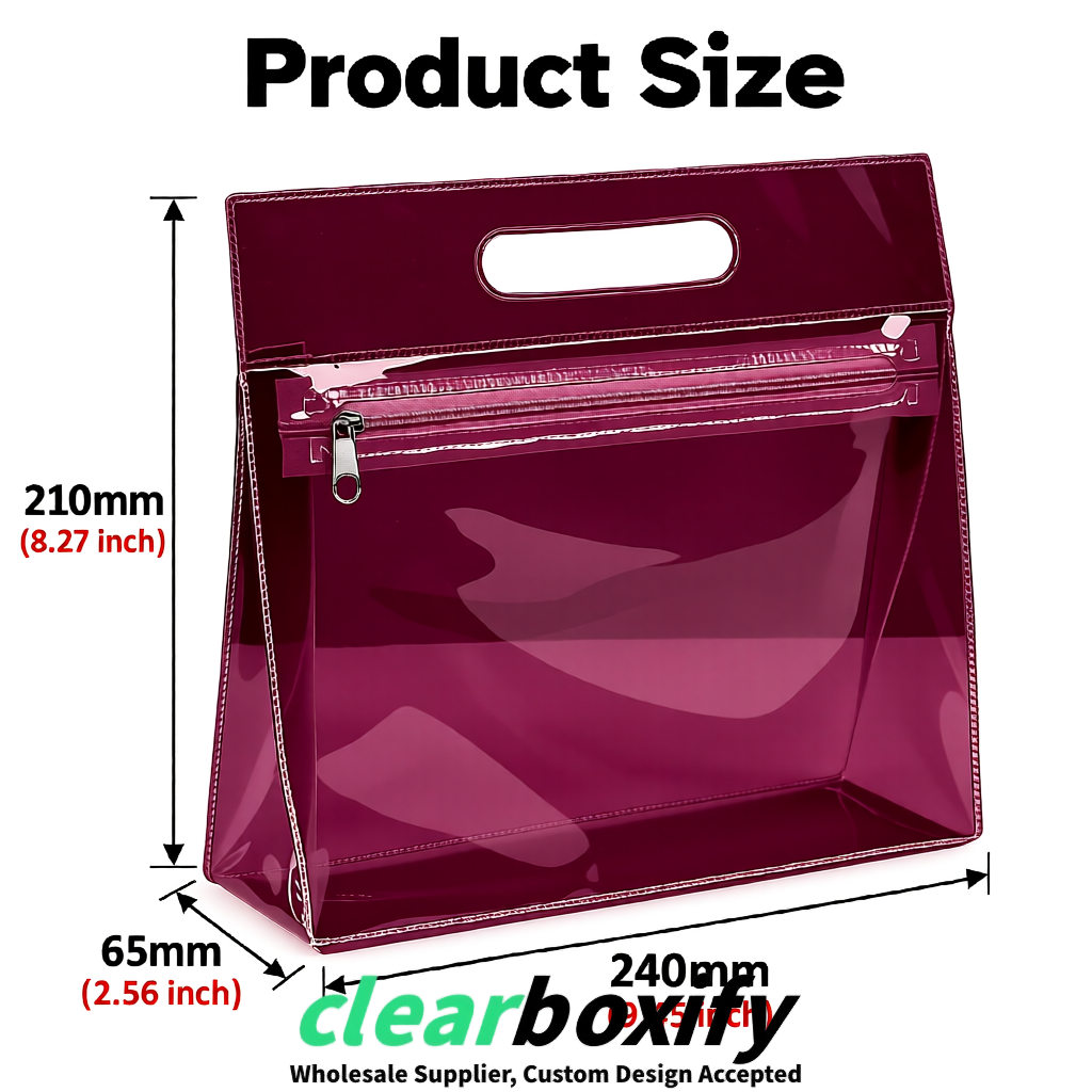 Maroon EVA/PVC Cosmetic Bags | OEM/ODM Clear Zipper Makeup Pouches