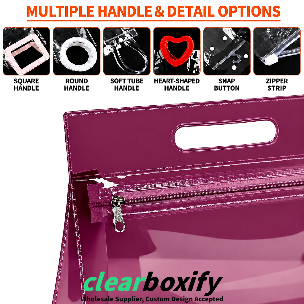 Maroon EVA/PVC Cosmetic Bags | OEM/ODM Clear Zipper Makeup Pouches