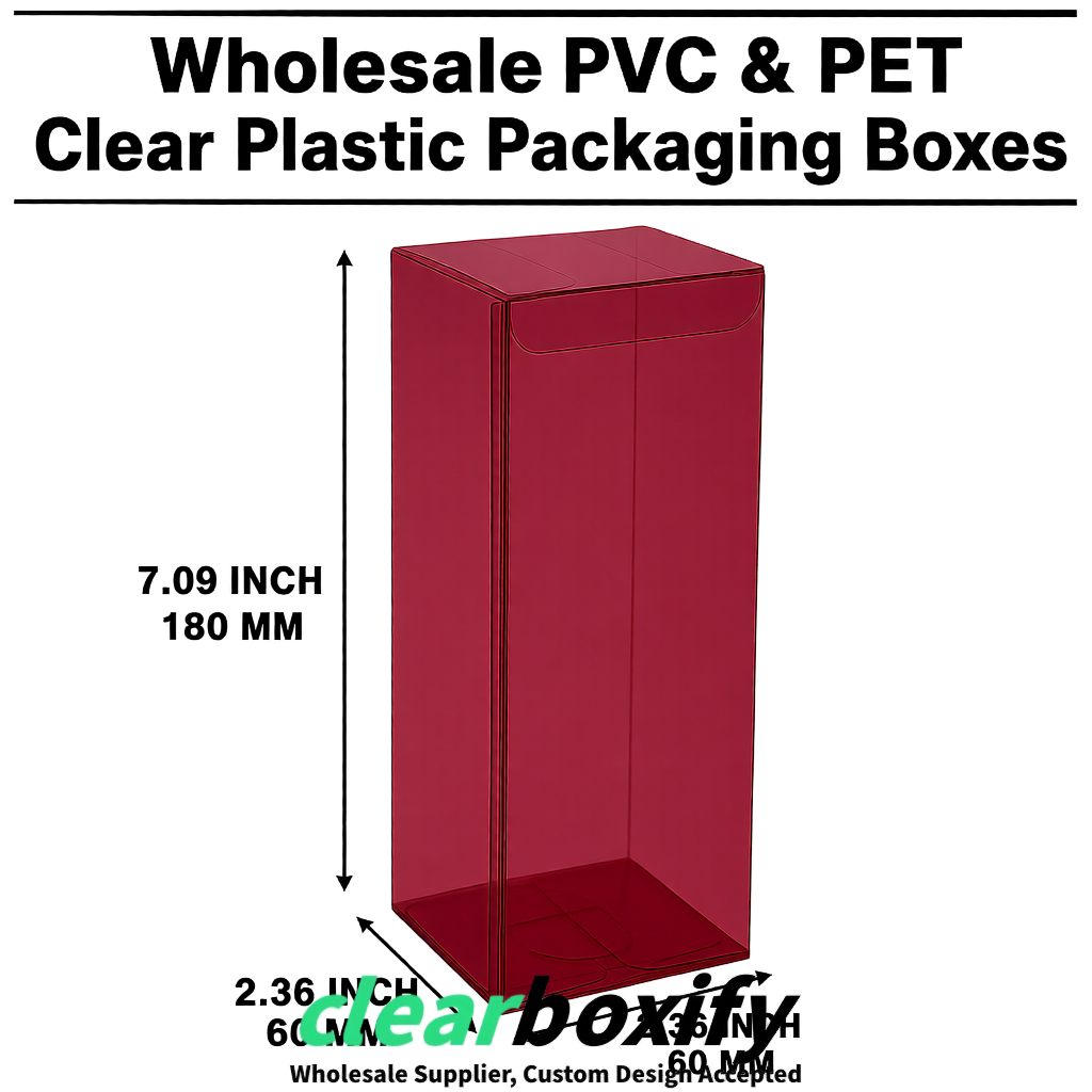 PPWR-Aligned Maroon Translucent PVC & PET Boxes 60x60x180mm 76x76x76mm 70x70x70/100/120mm