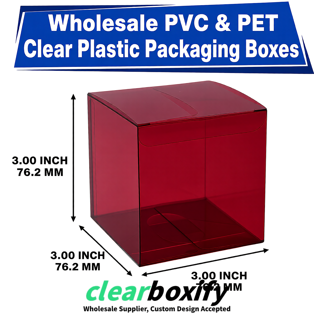 PPWR-Aligned Maroon Translucent PVC & PET Boxes 60x60x180mm 76x76x76mm 70x70x70/100/120mm
