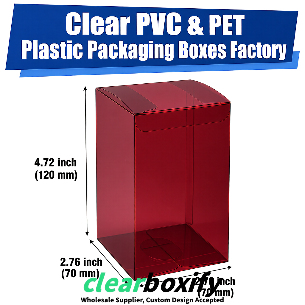 PPWR-Aligned Maroon Translucent PVC & PET Boxes 60x60x180mm 76x76x76mm 70x70x70/100/120mm