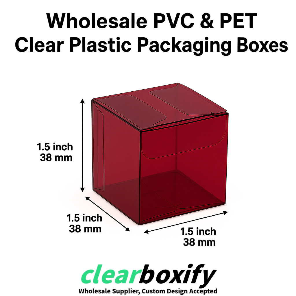 Maroon Clear PVC & PET Boxes 38x38x38, 40x40x40, 50x50x50/80mm
