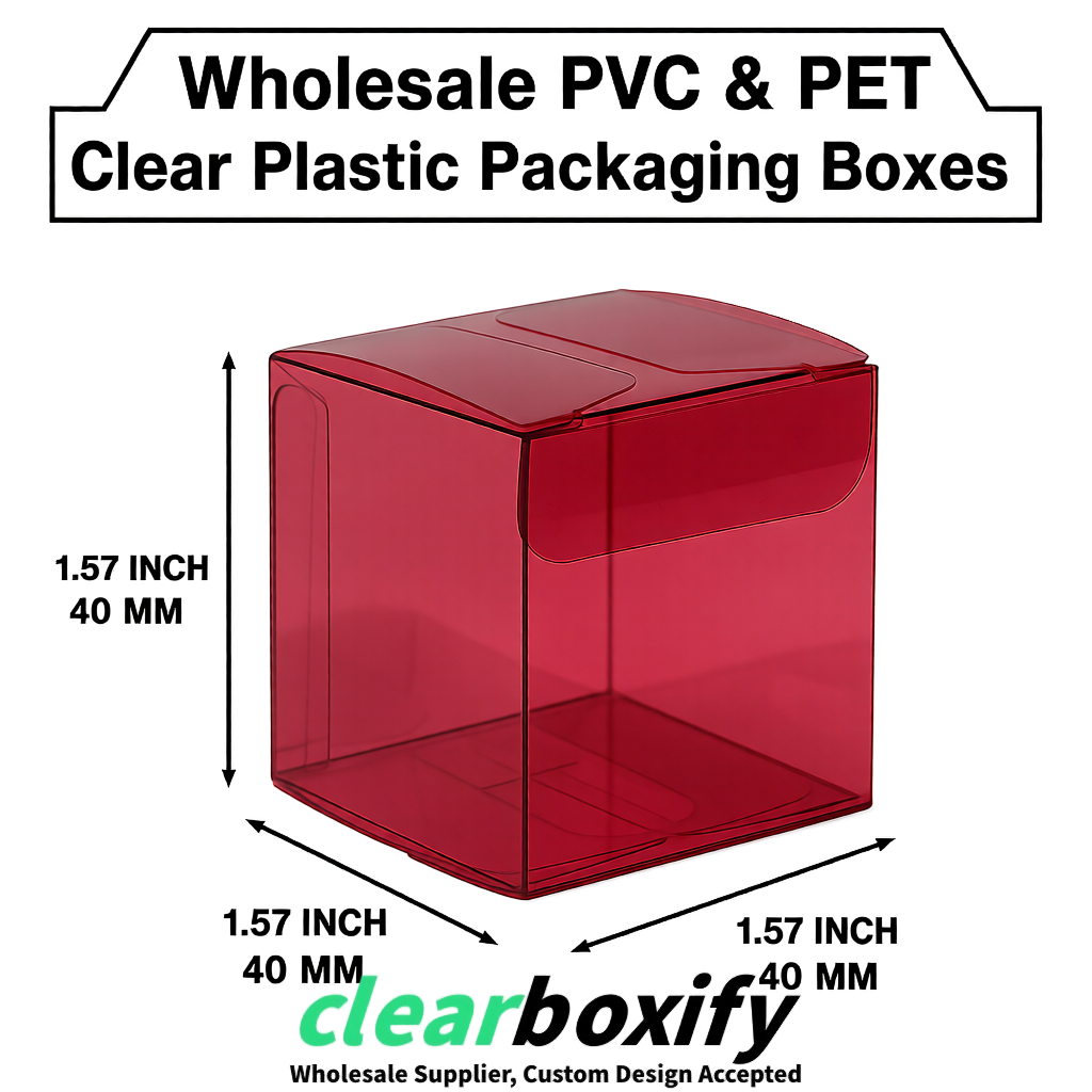 Maroon Clear PVC & PET Boxes 38x38x38, 40x40x40, 50x50x50/80mm