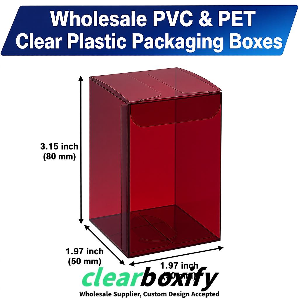Maroon Clear PVC & PET Boxes 38x38x38, 40x40x40, 50x50x50/80mm