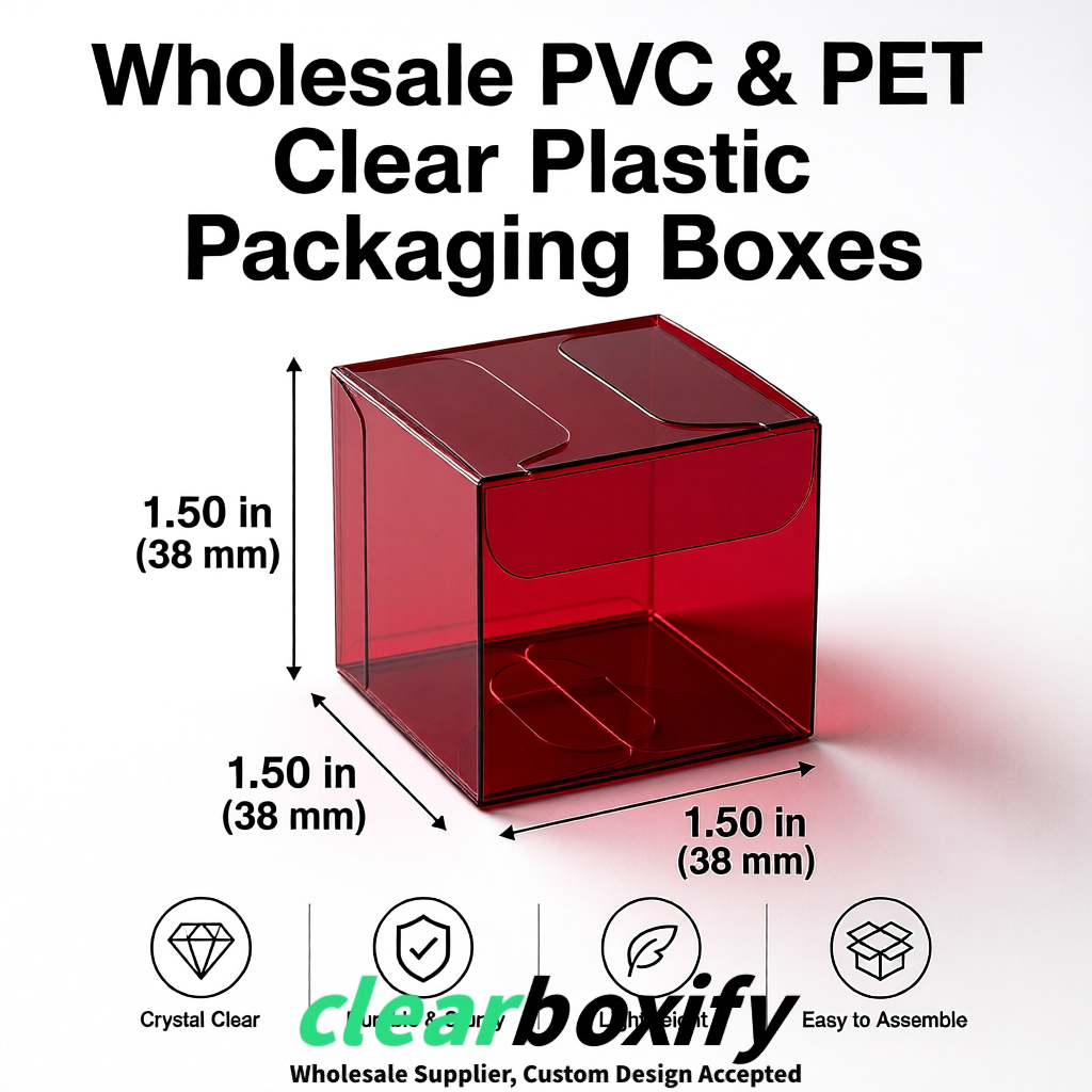 Maroon Clear PVC & PET Boxes 38x38x38, 40x40x40, 50x50x50/80mm