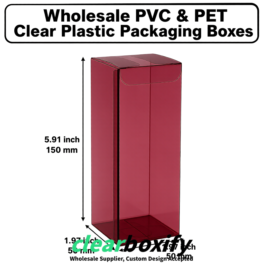 Maroon Wholesale Clear PVC & PET Boxes 50x50x120/150/200mm 60x60x60/120 mm