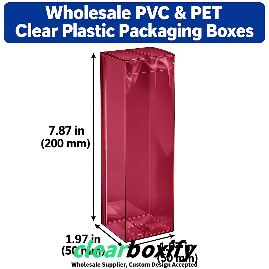 Maroon Wholesale Clear PVC & PET Boxes 50x50x120/150/200mm 60x60x60/120 mm