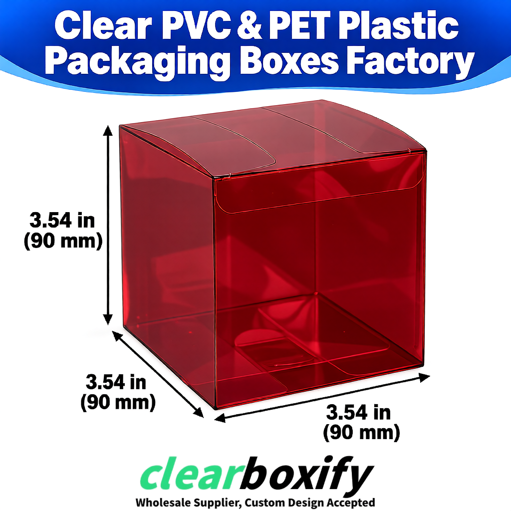 Wholesale Maroon Clear PVC & PET Boxes 90x90x90mm 100x100x30/50/100mm