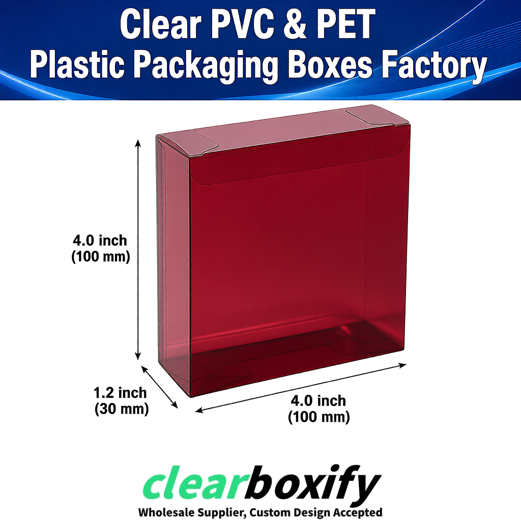 Wholesale Maroon Clear PVC & PET Boxes 90x90x90mm 100x100x30/50/100mm