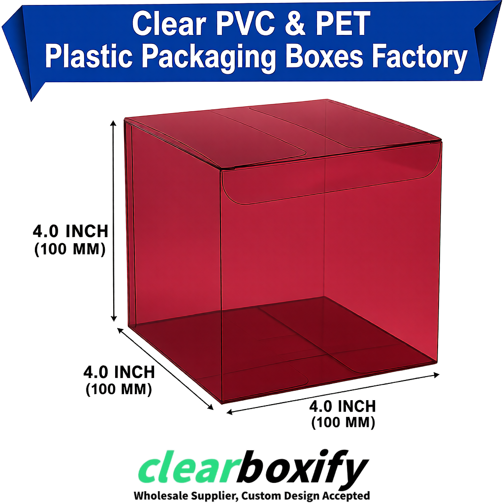 Wholesale Maroon Clear PVC & PET Boxes 90x90x90mm 100x100x30/50/100mm