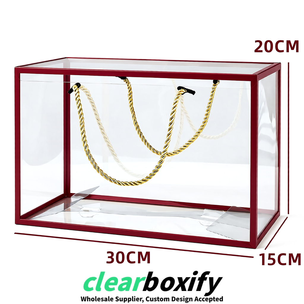 Maroon Private Label Clear PVC, PP, PET Tote Bags & Handbags Wholesale