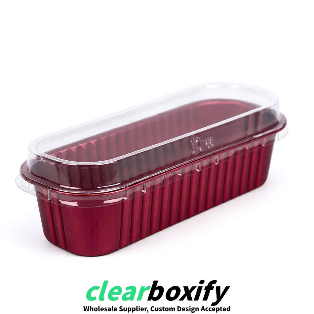 Maroon Mini Loaf Pans with Clear Lids 6.8oz Rectangular Aluminum Foil Baking Pans Supplier