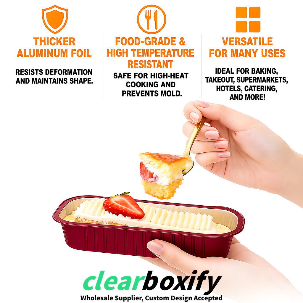 Maroon Mini Loaf Pans with Clear Lids 6.8oz Rectangular Aluminum Foil Baking Pans Supplier