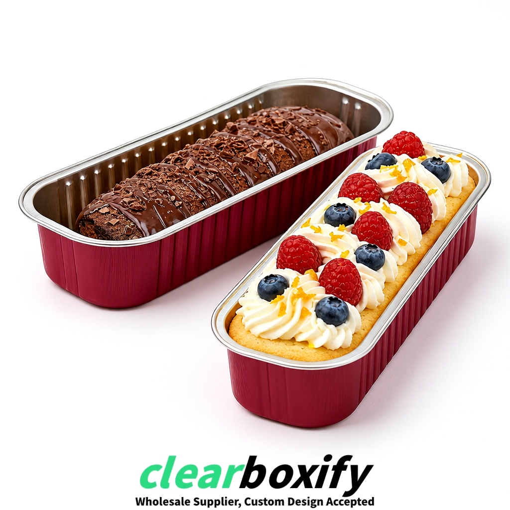 Maroon Mini Loaf Pans with Clear Lids 6.8oz Rectangular Aluminum Foil Baking Pans Supplier Maroon Mini Loaf Pans with Clear Lids 6.8oz Rectangular Aluminum Foil Baking Pans Supplier