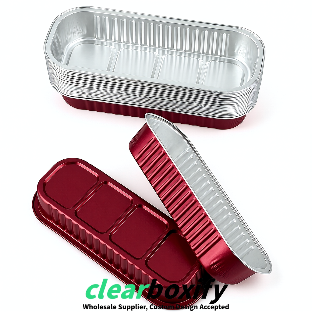 Maroon Mini Loaf Pans with Clear Lids 6.8oz Rectangular Aluminum Foil Baking Pans Supplier