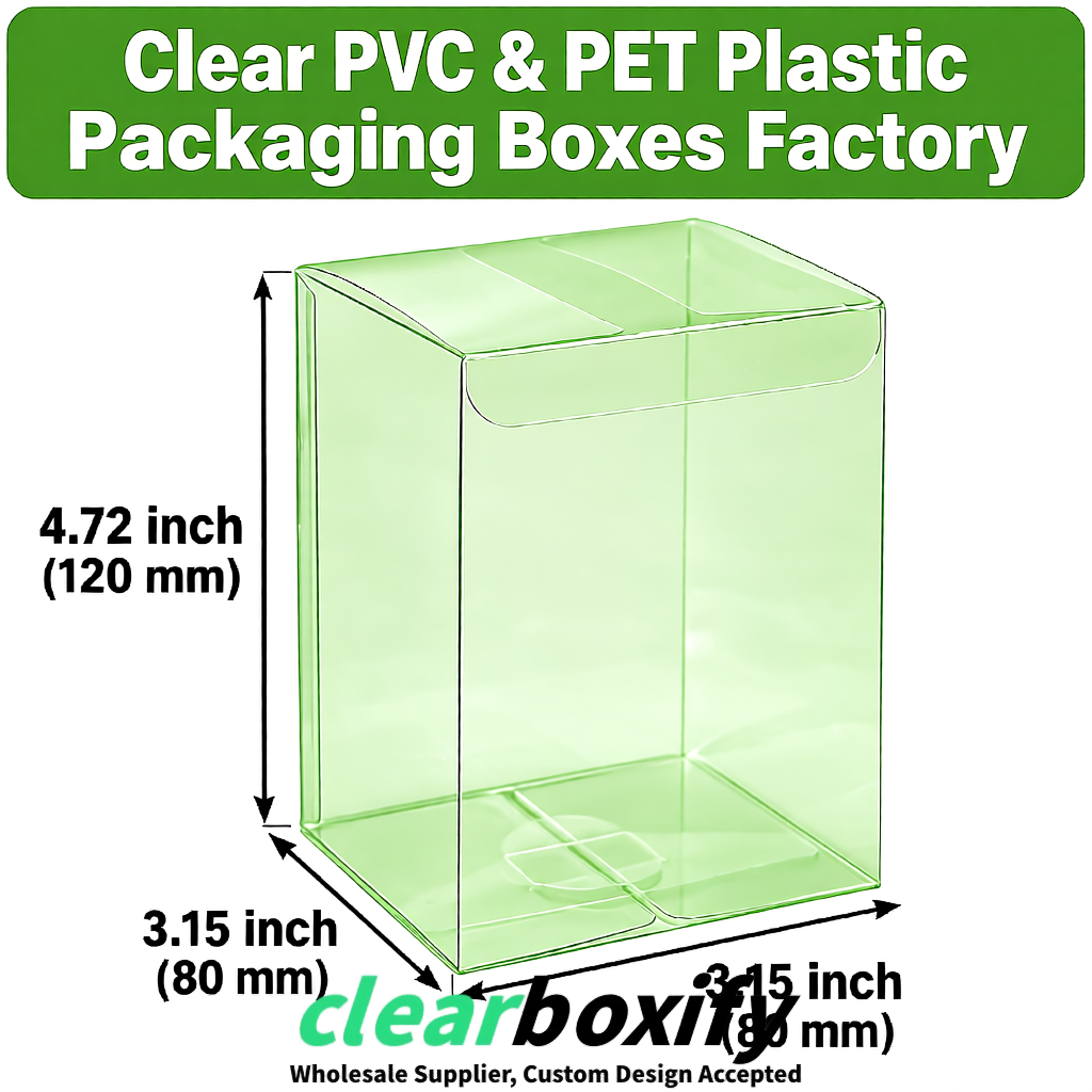 Matcha Green PPWR-ready PVC & PET Clear Boxes 80x80x80/120/140/190mm 70x70x160 mm Factory