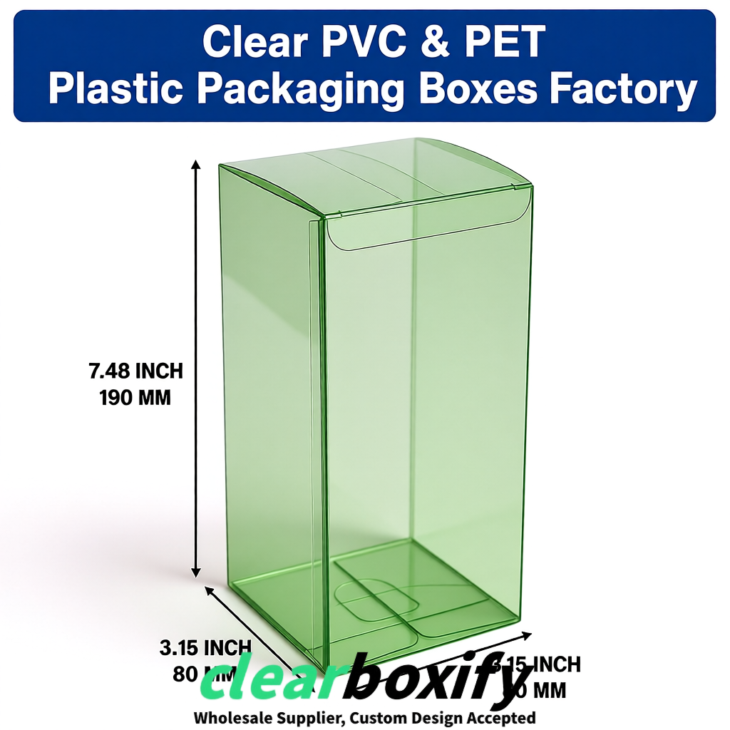 Matcha Green PPWR-ready PVC & PET Clear Boxes 80x80x80/120/140/190mm 70x70x160 mm Factory