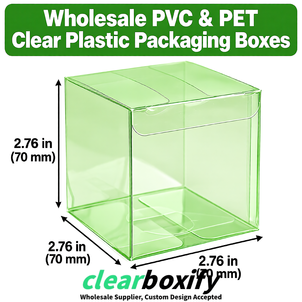 PPWR-Aligned Matcha Green Translucent PVC & PET Boxes 60x60x180mm 76x76x76mm 70x70x70/100/120mm
