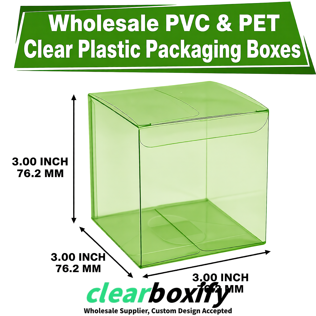 PPWR-Aligned Matcha Green Translucent PVC & PET Boxes 60x60x180mm 76x76x76mm 70x70x70/100/120mm