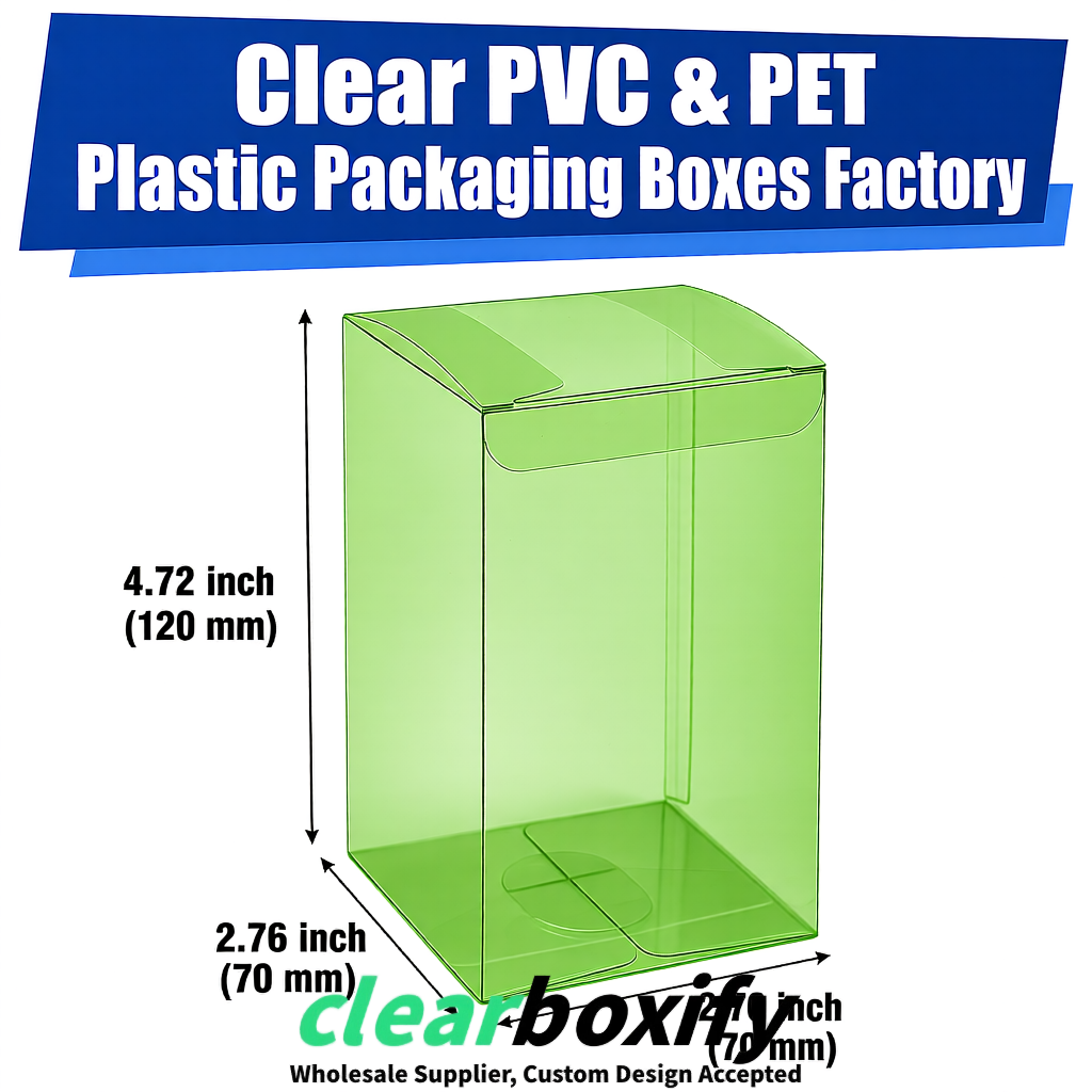 PPWR-Aligned Matcha Green Translucent PVC & PET Boxes 60x60x180mm 76x76x76mm 70x70x70/100/120mm