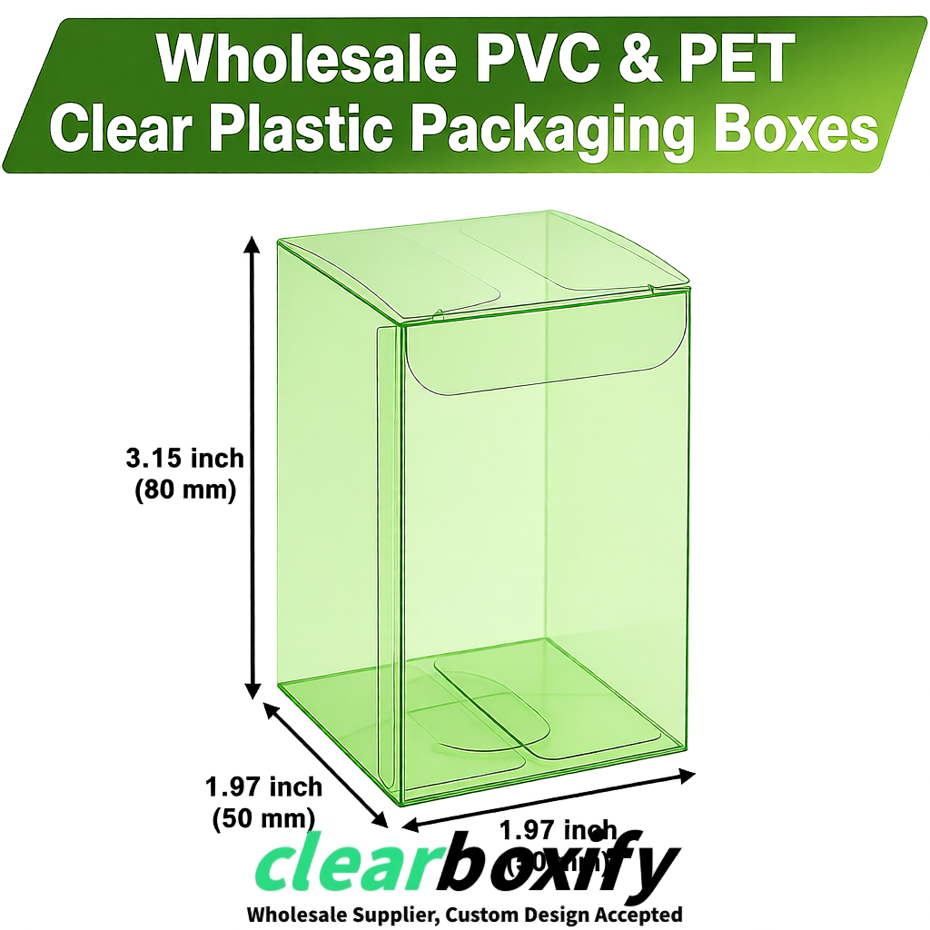 Matcha Green Clear PVC & PET Boxes 38x38x38, 40x40x40, 50x50x50/80mm
