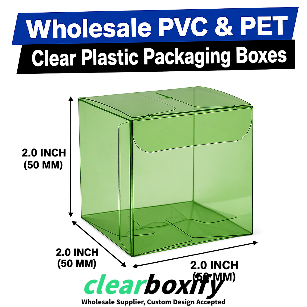 Matcha Green Clear PVC & PET Boxes 38x38x38, 40x40x40, 50x50x50/80mm
