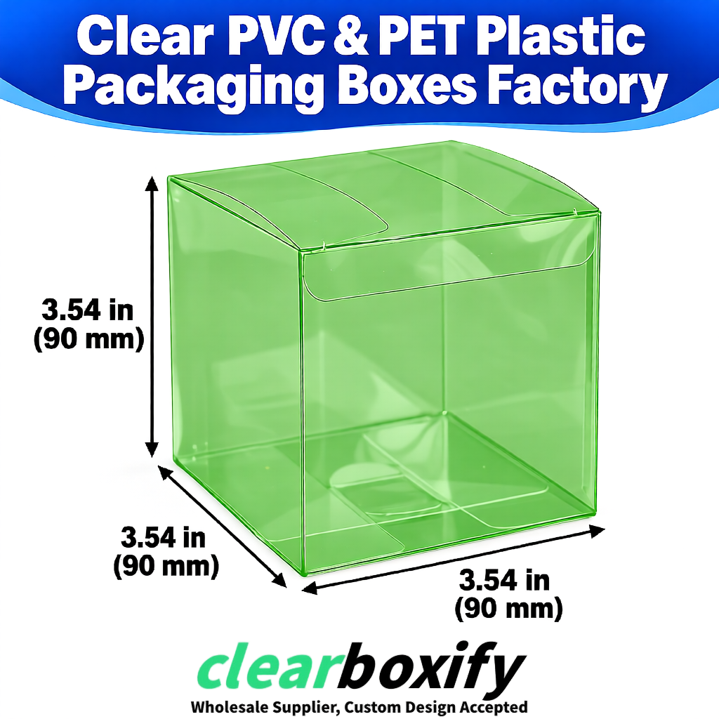 Wholesale Matcha Green Clear PVC & PET Boxes 90x90x90mm 100x100x30/50/100mm