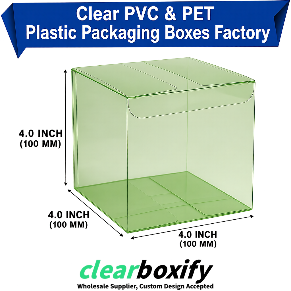 Wholesale Matcha Green Clear PVC & PET Boxes 90x90x90mm 100x100x30/50/100mm