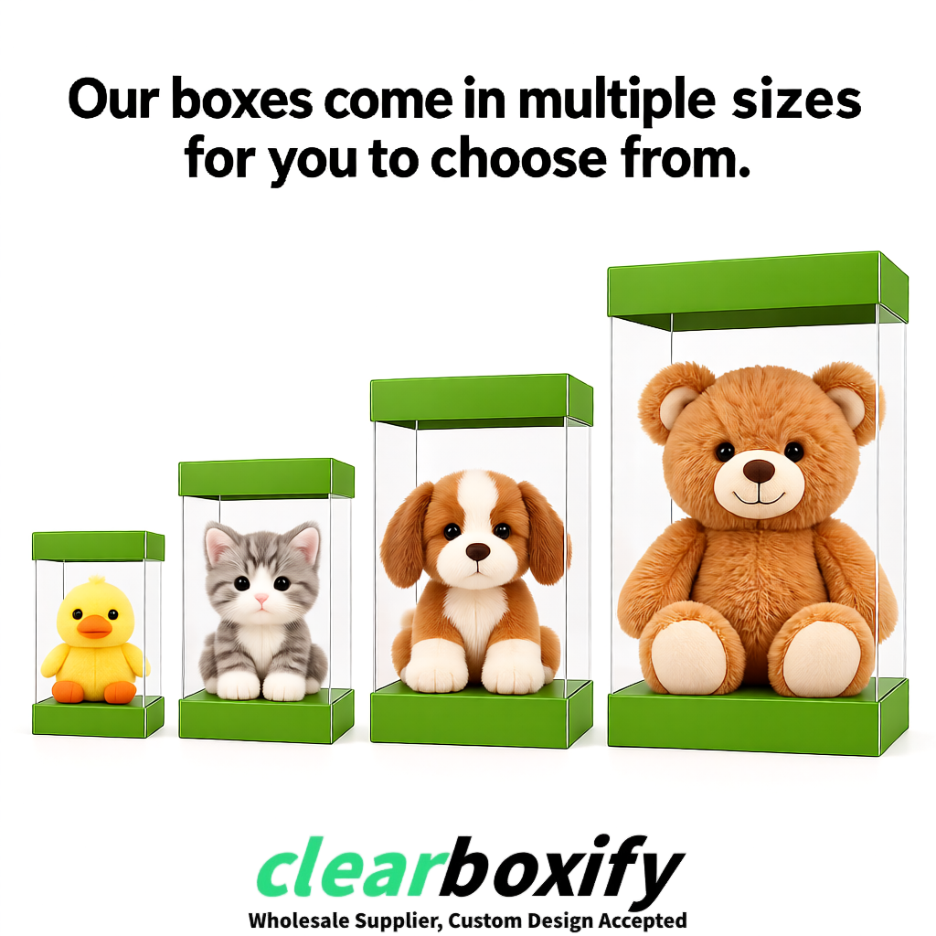 Matcha Green Clear Toy Display Boxes with White Base & Top | Wholesale Bulk Packaging