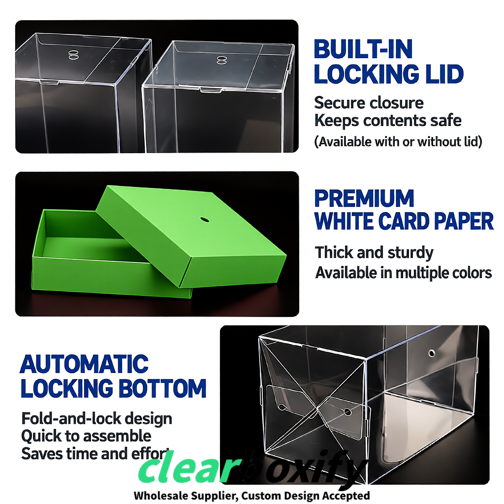 Matcha Green Clear Toy Display Boxes with White Base & Top | Wholesale Bulk Packaging