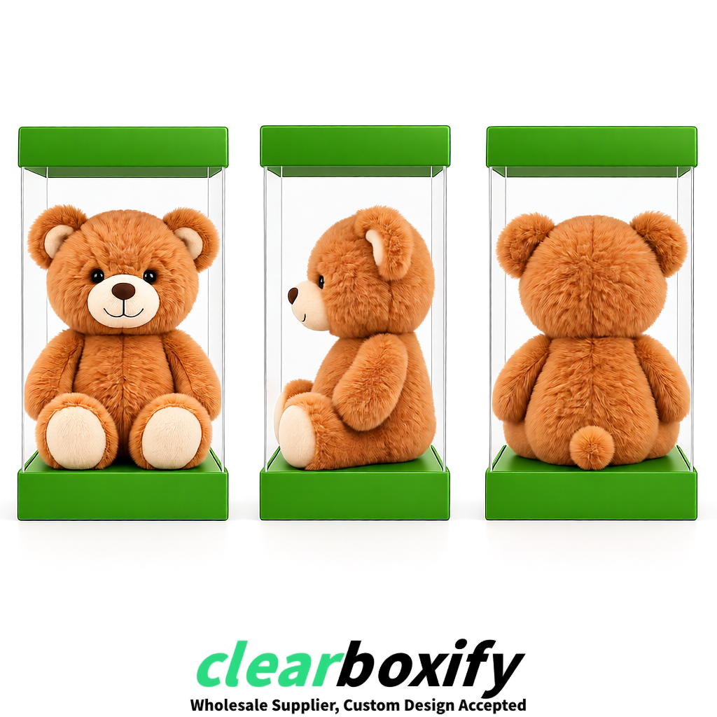 Matcha Green Clear Toy Display Boxes with White Base & Top | Wholesale Bulk Packaging