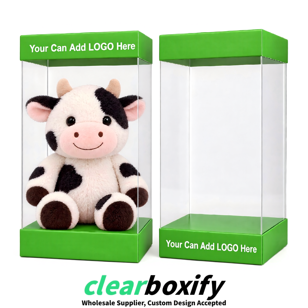 Matcha Green Clear Toy Display Boxes with White Base & Top | Wholesale Bulk Packaging