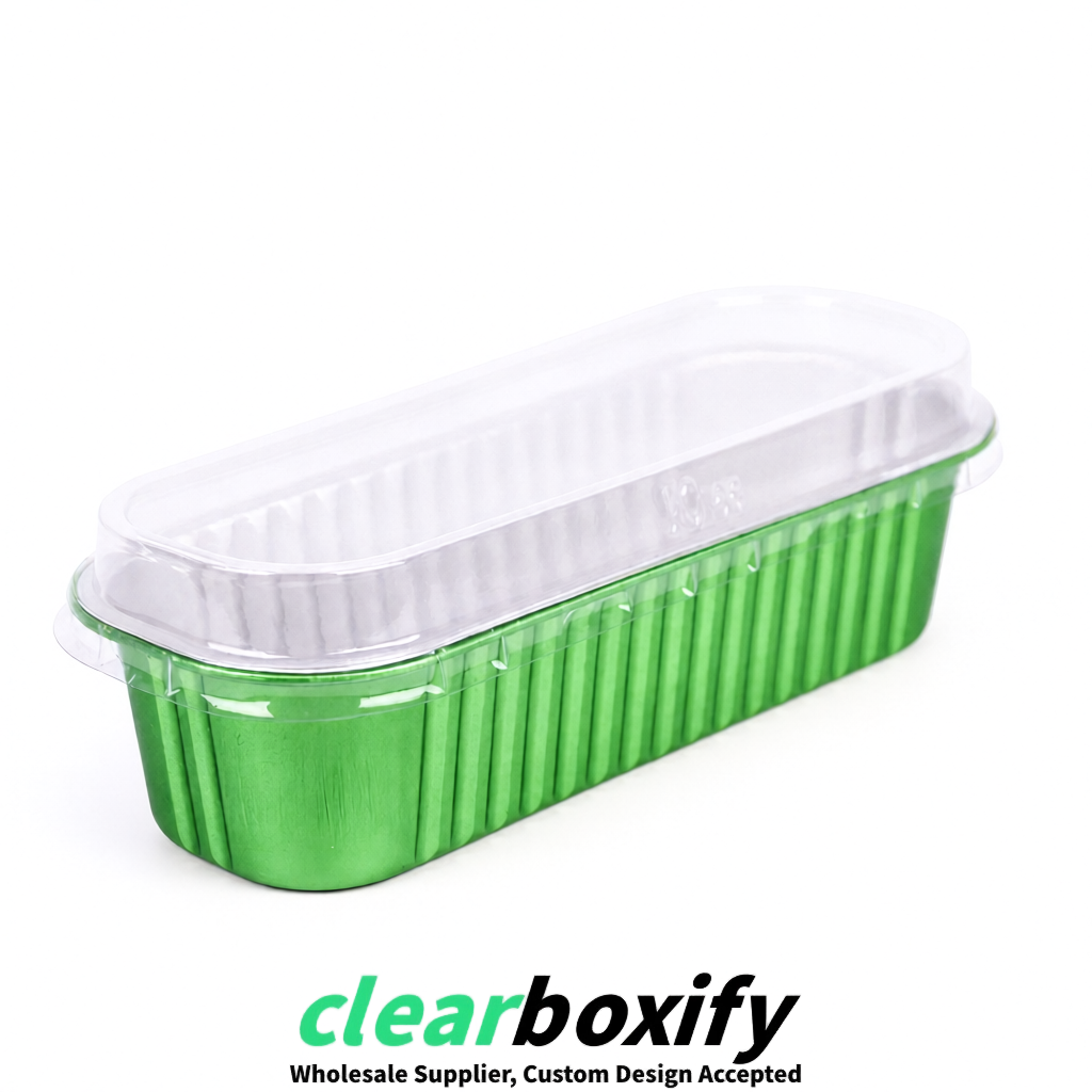 Matcha Green Mini Loaf Pans with Clear Lids 6.8oz Rectangular Aluminum Foil Baking Pans Supplier