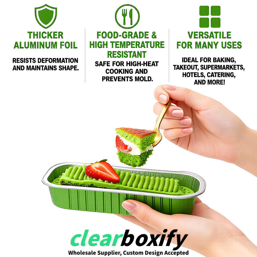 Matcha Green Mini Loaf Pans with Clear Lids 6.8oz Rectangular Aluminum Foil Baking Pans Supplier